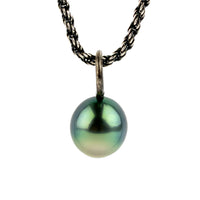 Sea Green 10mm Tahitian Pearl Argent Necklace on Sterling Silver