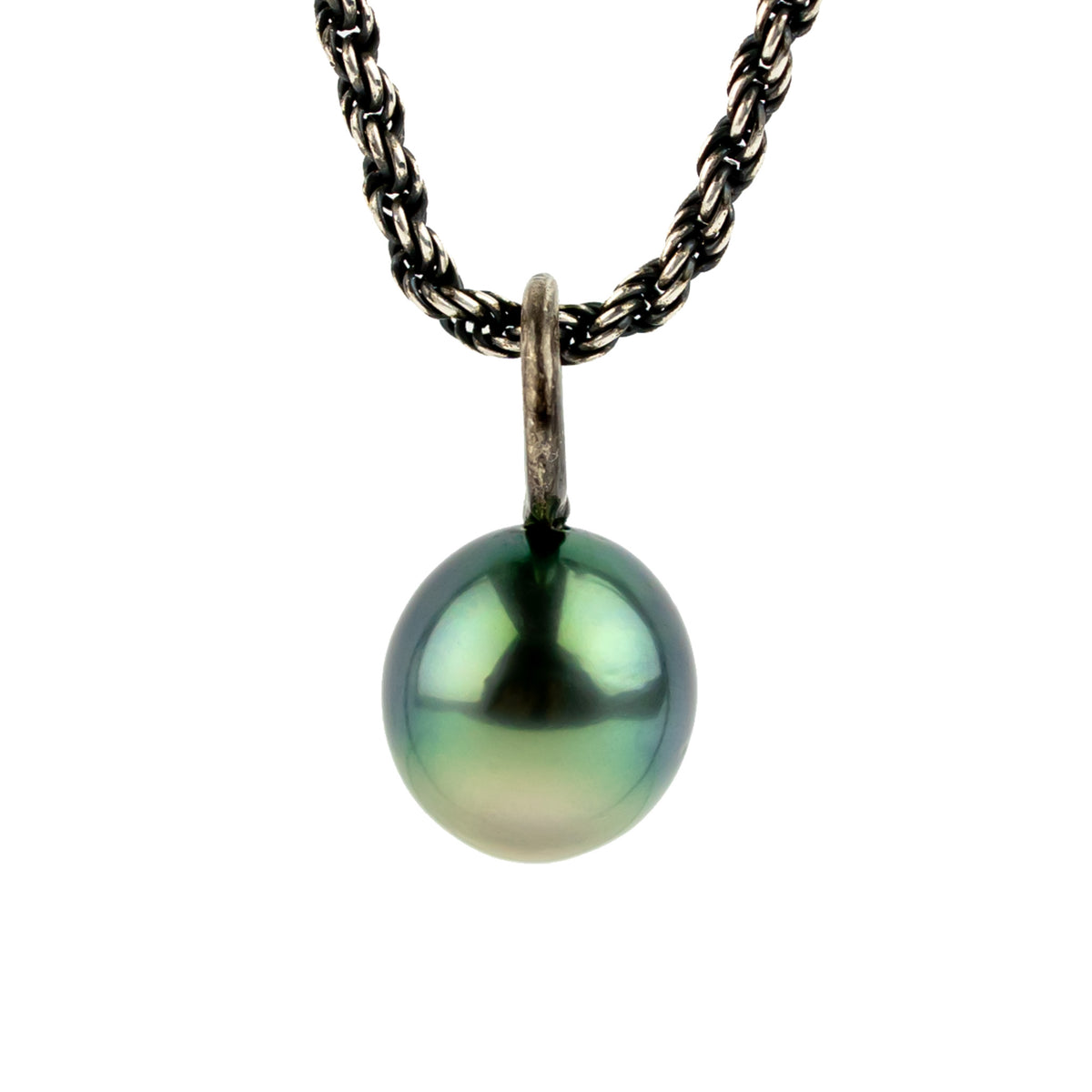 Sea Green 10mm Tahitian Pearl Argent Necklace on Sterling Silver