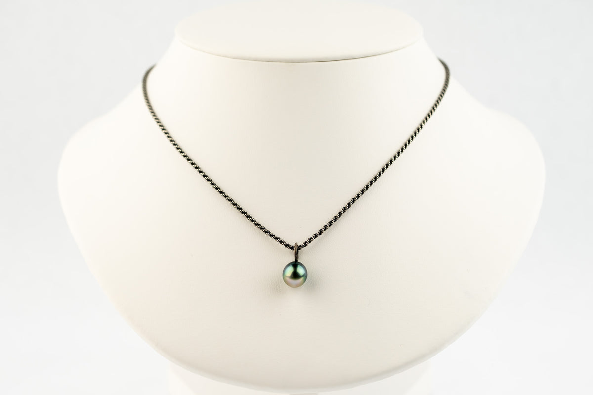 Sea Green 10mm Tahitian Pearl Argent Necklace on Sterling Silver