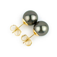 Dark Pink-Green 9.3-9.9mm Tahitian Pearl Stud Earrings