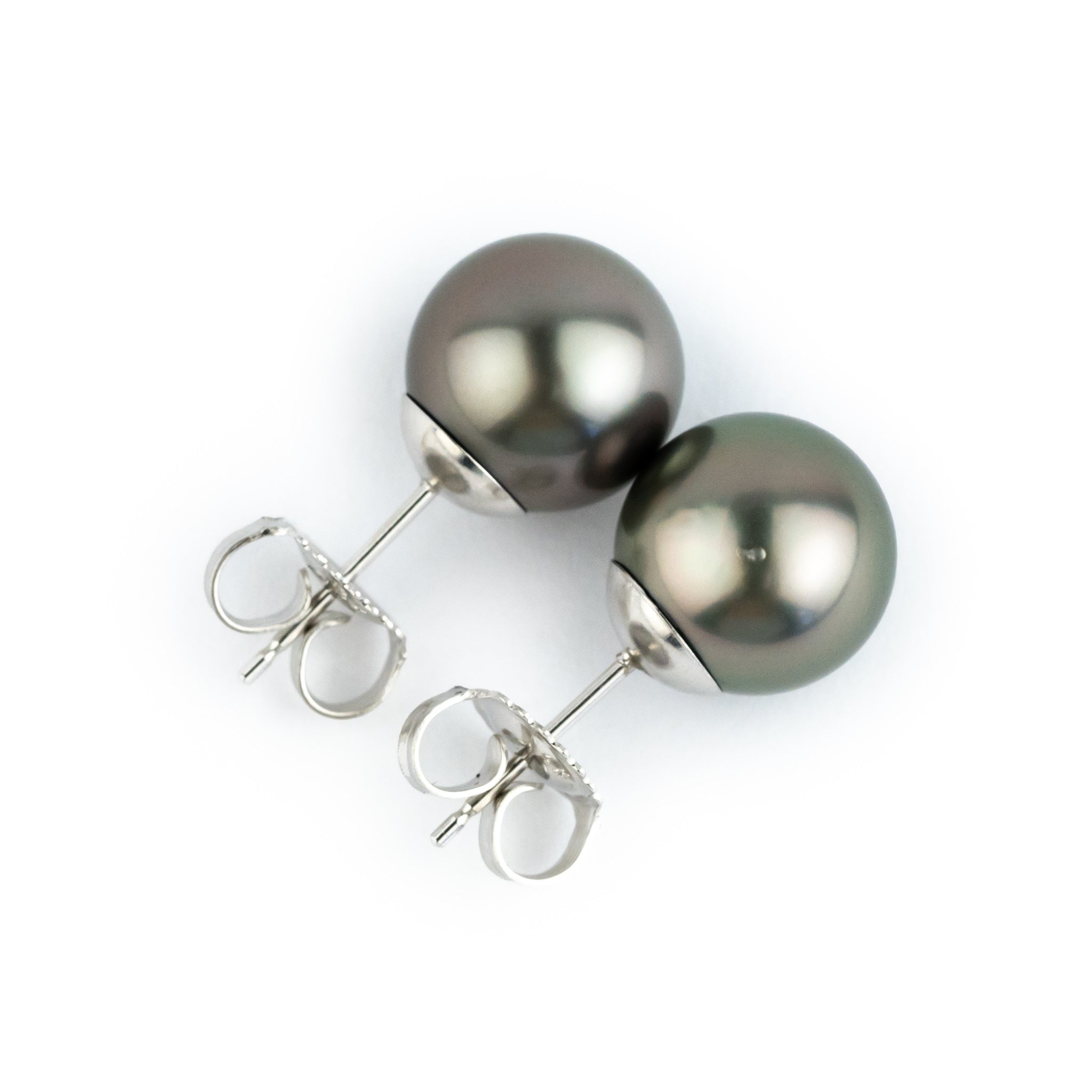Dark Pink-Green 9.3-9.9mm Tahitian Pearl Stud Earrings