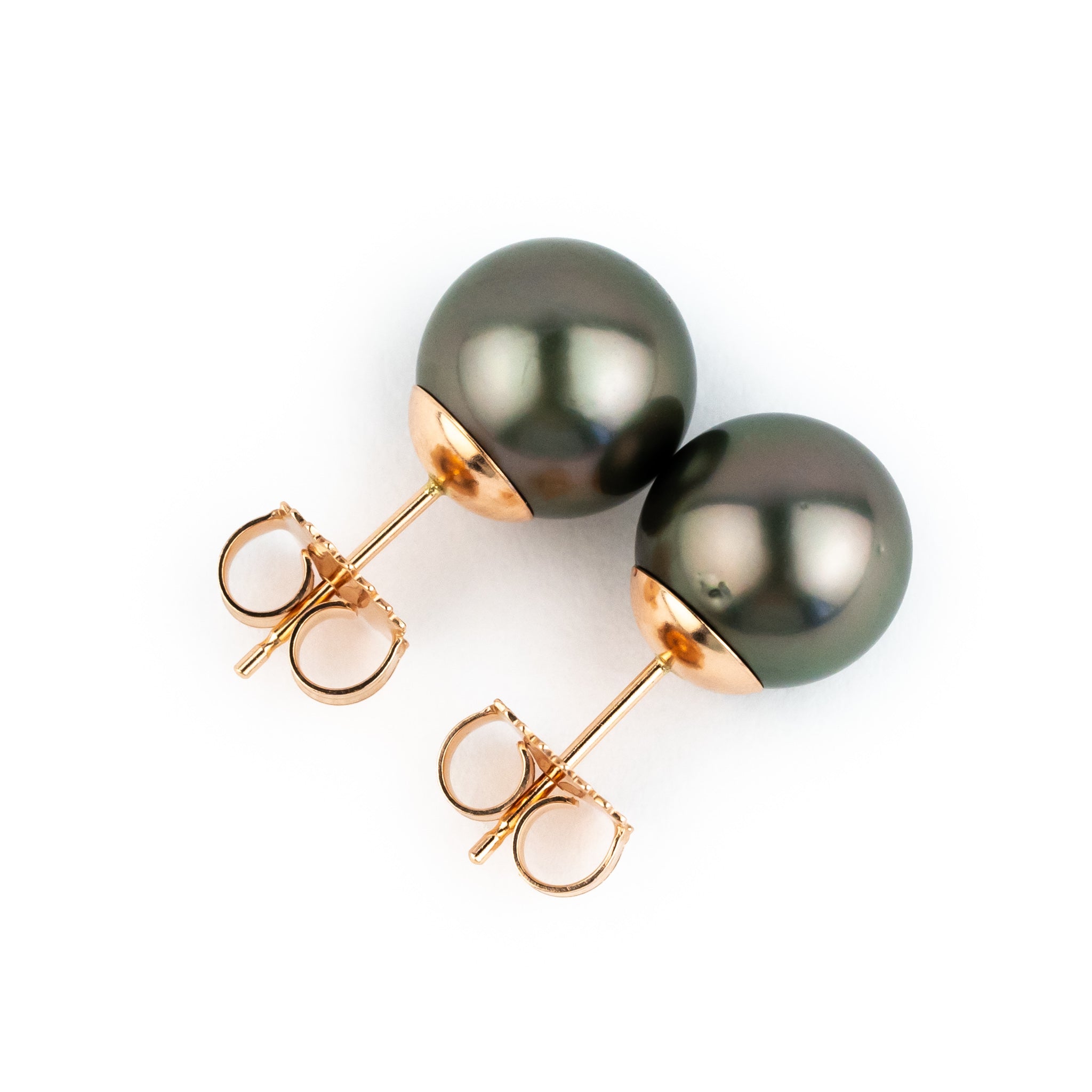 Dark Pink-Green 9.3-9.9mm Tahitian Pearl Stud Earrings