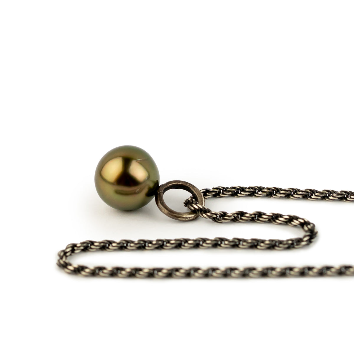 Coppery Green 10.9mm Tahitian Pearl Argent Necklace on Sterling Silver