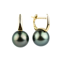 Stormy Blue Green 9.5mm Tahitian Pearl Lever Back Hoop Earrings