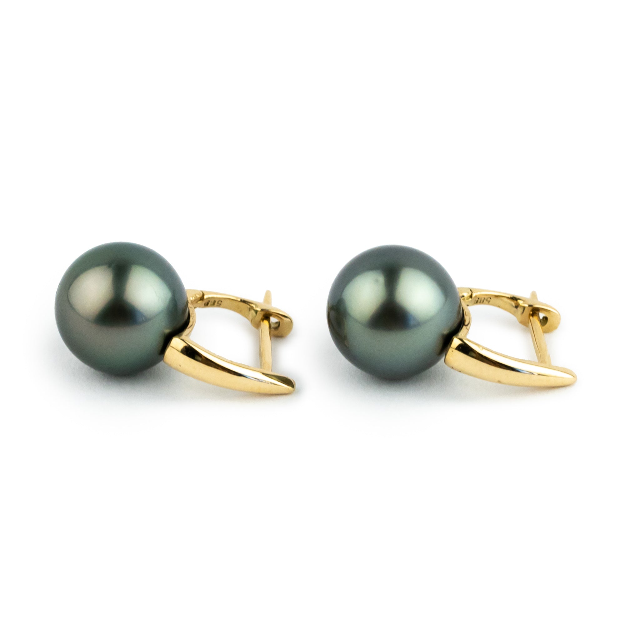Stormy Blue Green 9.5mm Tahitian Pearl Lever Back Hoop Earrings