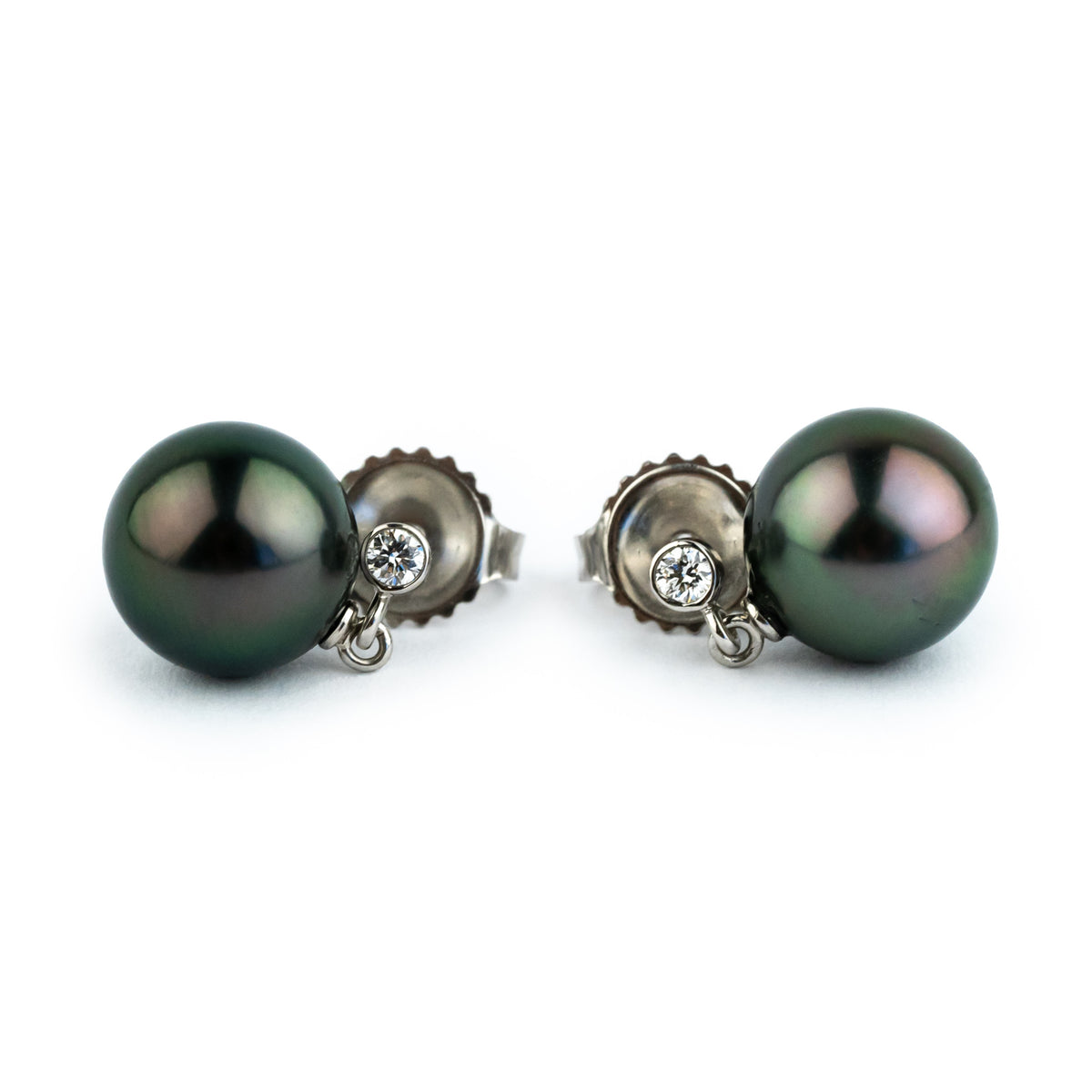 Tahitian Pearl & Diamond Étoile Earrings on 14K White Gold
