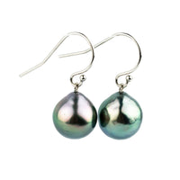 Pink Peacock Baroque Drop Tahitian Pearl Dangle Earrings on 14K White Gold
