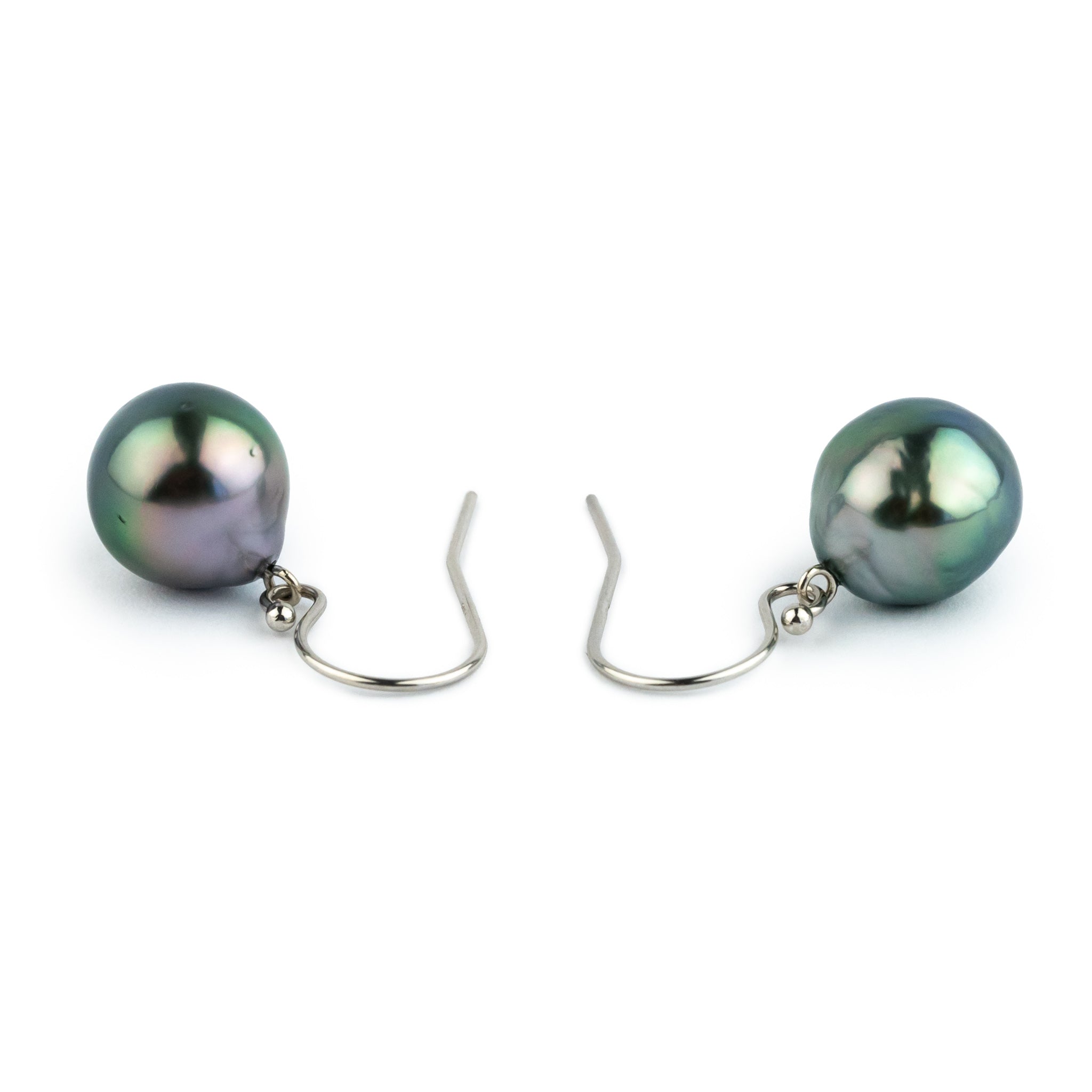 Pink Peacock Baroque Drop Tahitian Pearl Dangle Earrings on 14K White Gold