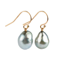 Silvery Pastel Baroque Tahitian Pearl Dangle Earrings on 14K Rose Gold