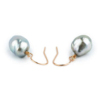 Silvery Pastel Baroque Tahitian Pearl Dangle Earrings on 14K Rose Gold