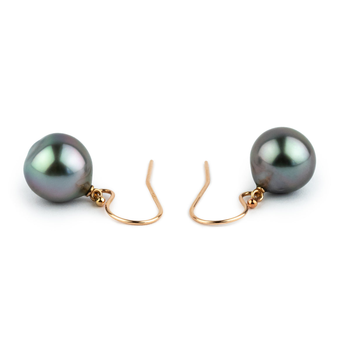 Lavender Blue Drop Tahitian Pearl Dangle Earrings on 14K Rose Gold