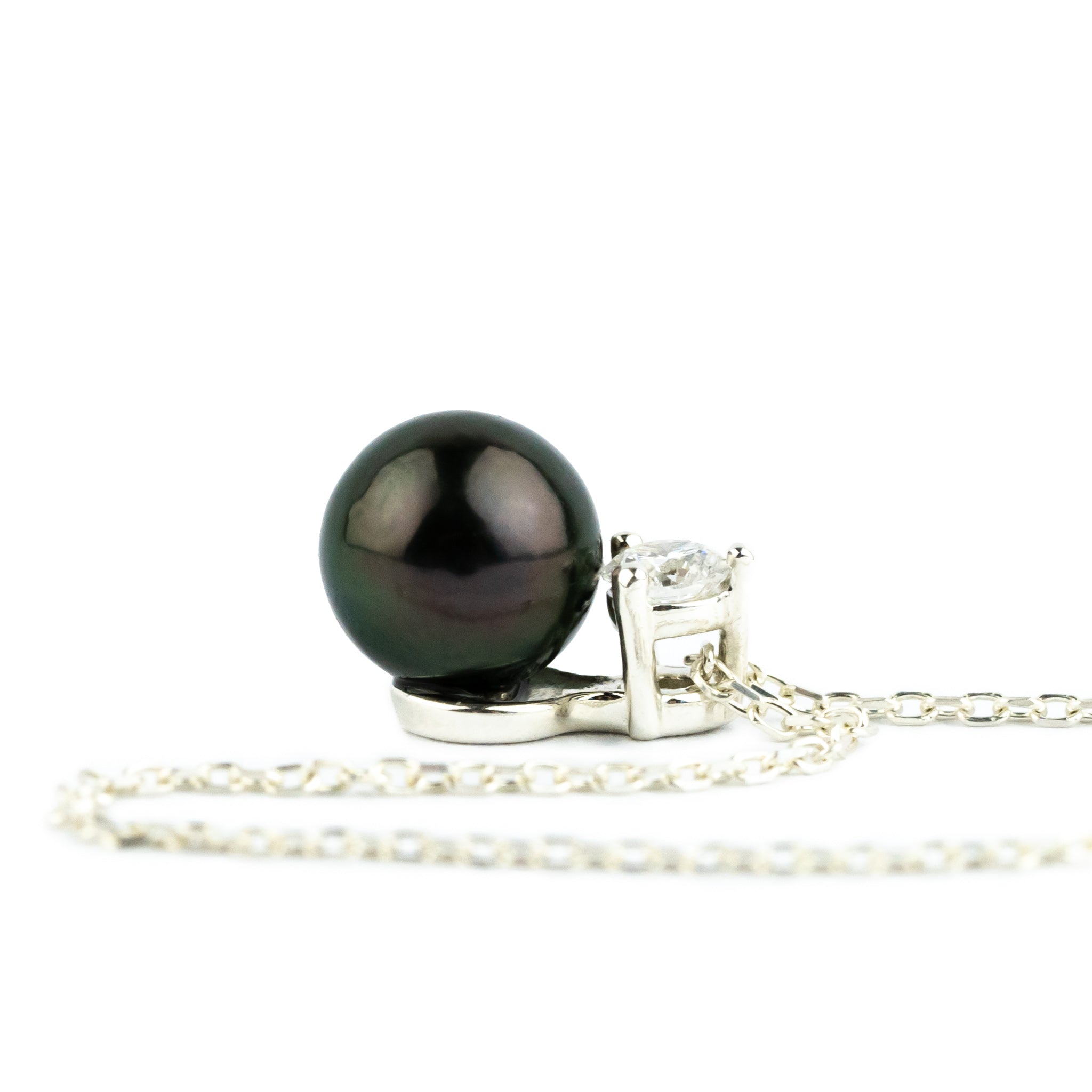 Tahitian Pearl & Diamond Jolie Necklace on Sterling Silver