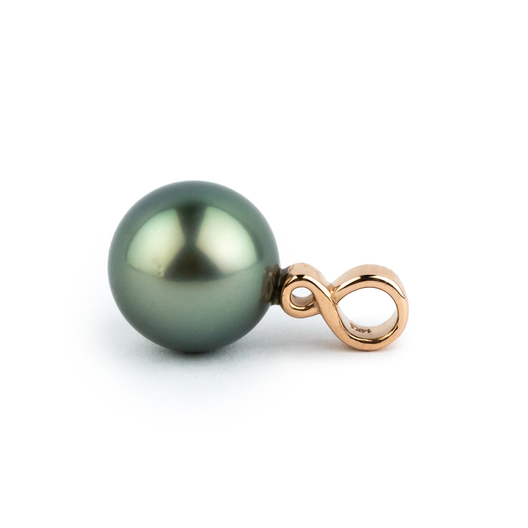Peacock Green 10.2mm Tahitian Pearl Infinity Pendant on 14K Rose Gold