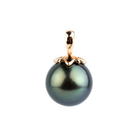 Indigo Green 10mm Tahitian Pearl Marguerite Pendant on 14K Rose Gold