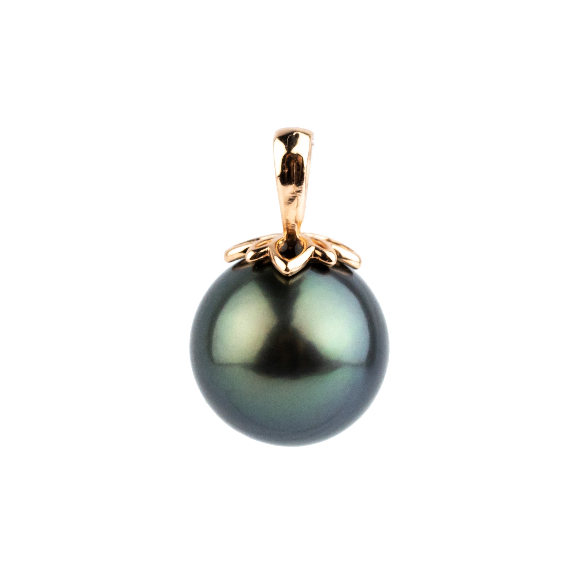 Indigo Green 10mm Tahitian Pearl Marguerite Pendant on 14K Rose Gold