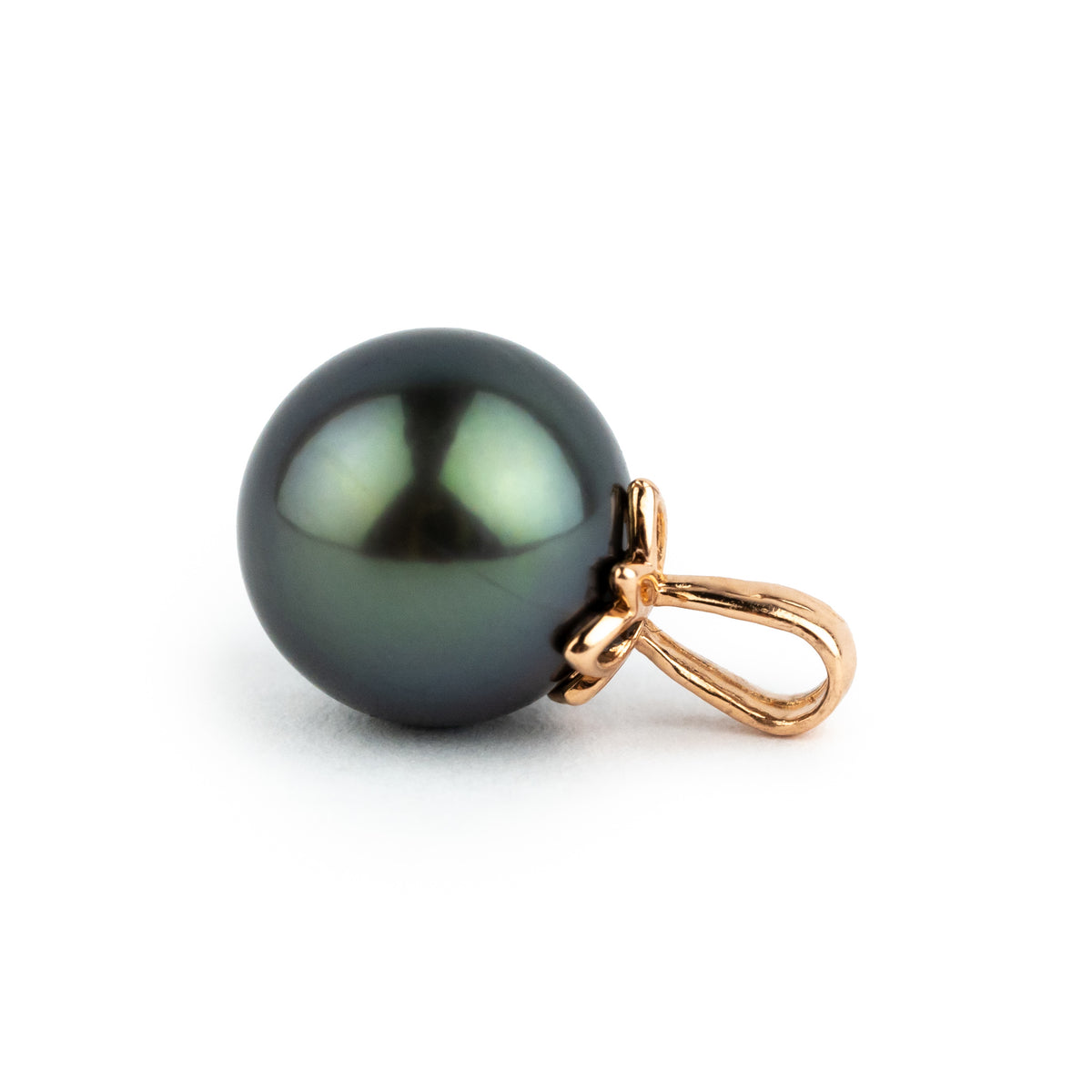 Indigo Green 10mm Tahitian Pearl Marguerite Pendant on 14K Rose Gold