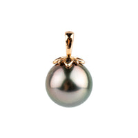 Pink Green 10mm Tahitian Pearl Marguerite Pendant on 14K Rose Gold