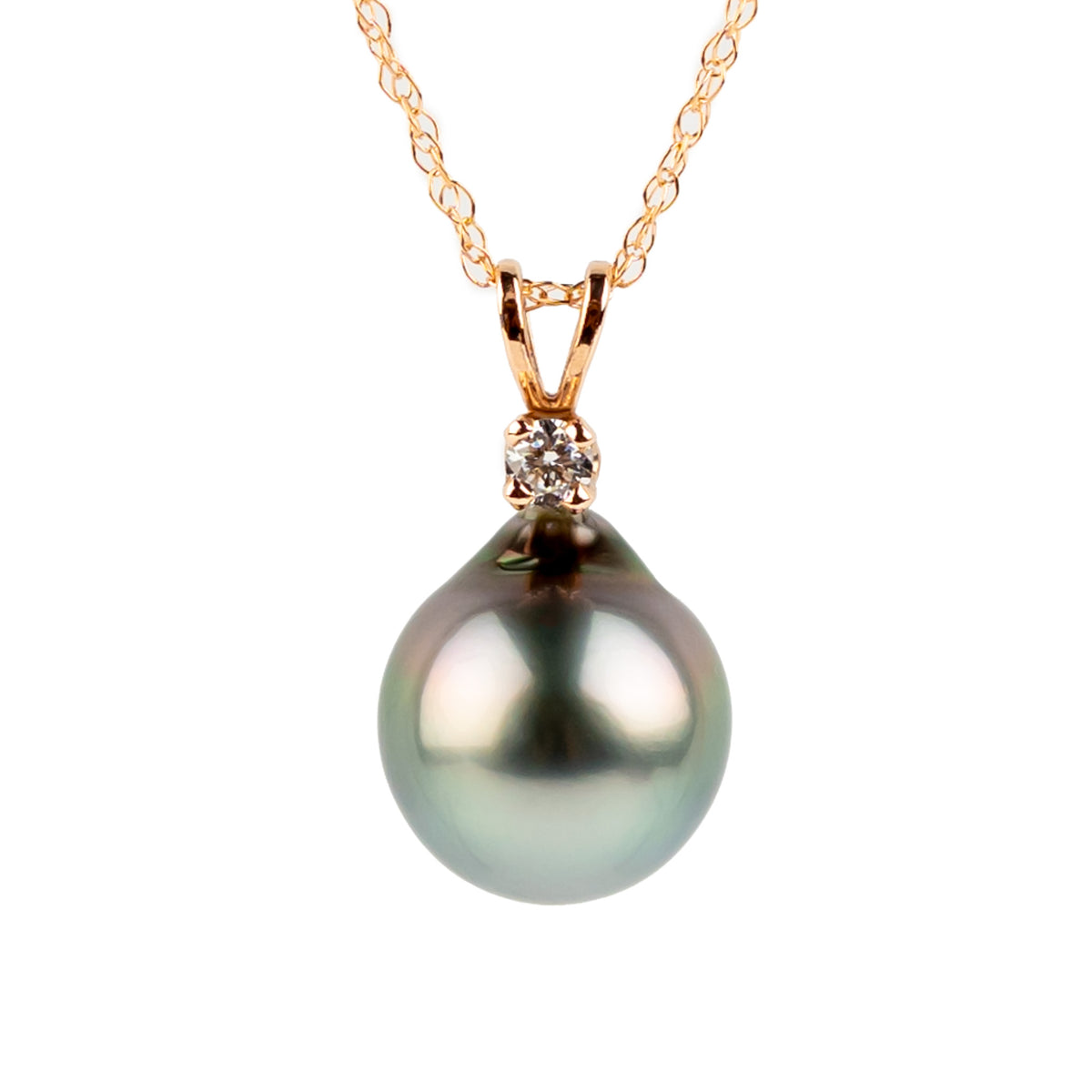 Light Pastel Tahitian Pearl & Diamond Étoile Necklace on 10K Rose Gold