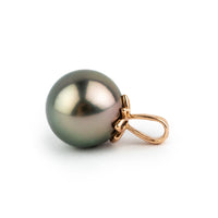 Pink Green 10mm Tahitian Pearl Marguerite Pendant on 14K Rose Gold