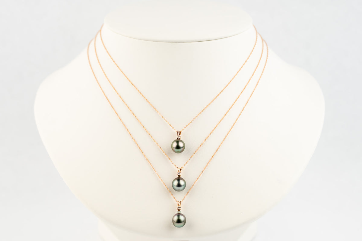 Light Pastel Tahitian Pearl & Diamond Étoile Necklace on 10K Rose Gold