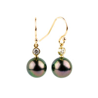 Tahitian Pearl & Diamond Aurora French Hook Earrings on 14K Yellow Gold