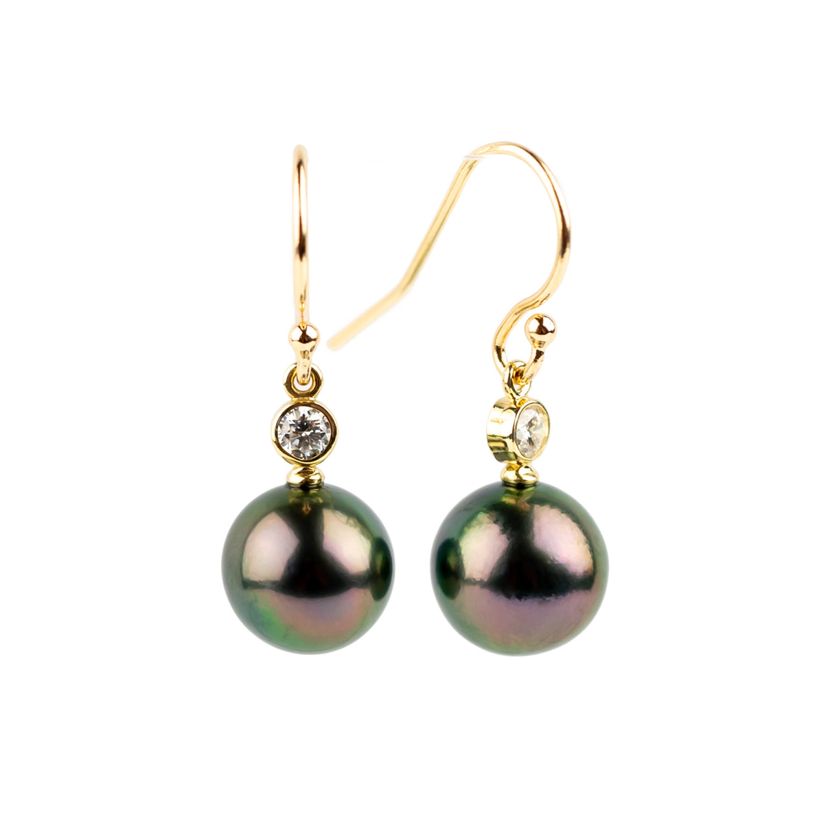 Tahitian Pearl & Diamond Aurora French Hook Earrings on 14K Yellow Gold