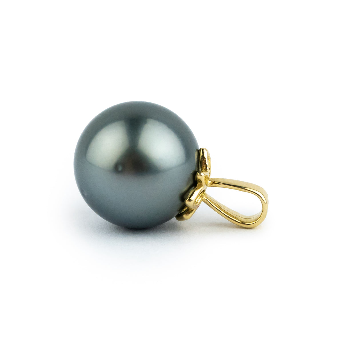 Stormy Blue 10.2mm Tahitian Pearl Marguerite Pendant on 14K Yellow Gold