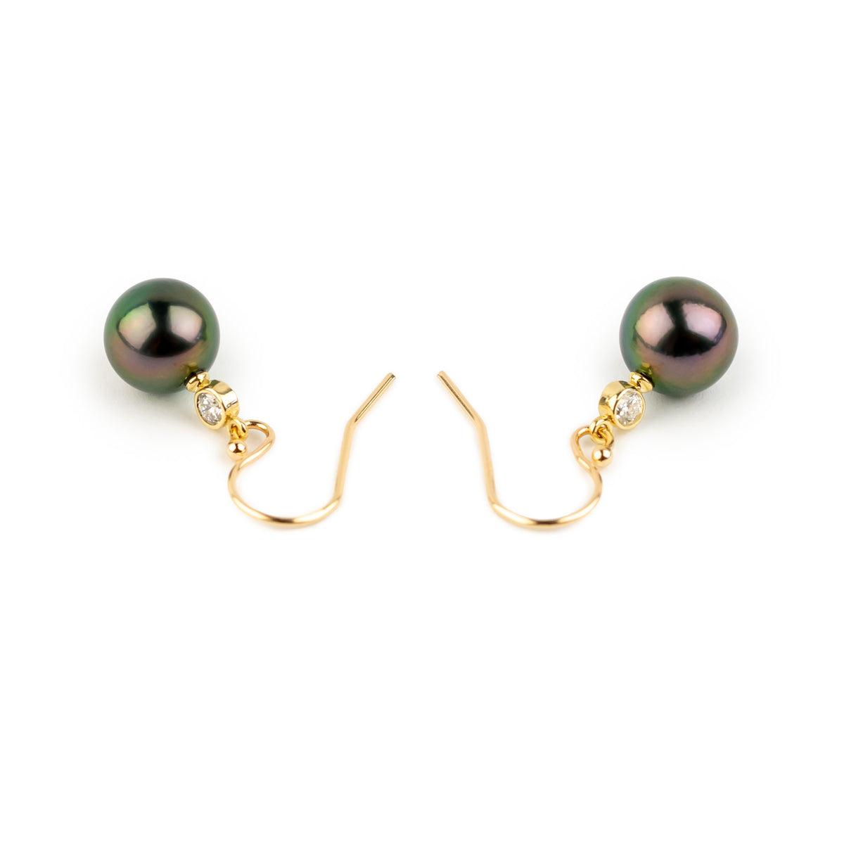 Tahitian Pearl & Diamond Aurora French Hook Earrings on 14K Yellow Gold