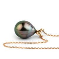 Dark Rainbow 9mm Tahitian Pearl I'a Necklace on 14K Rose Gold
