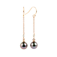 Fuchsia Blue Tahitian Pearl Poseidon Earrings on 14K Rose Gold