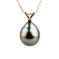 Dark Rainbow 9mm Tahitian Pearl I'a Necklace on 14K Rose Gold