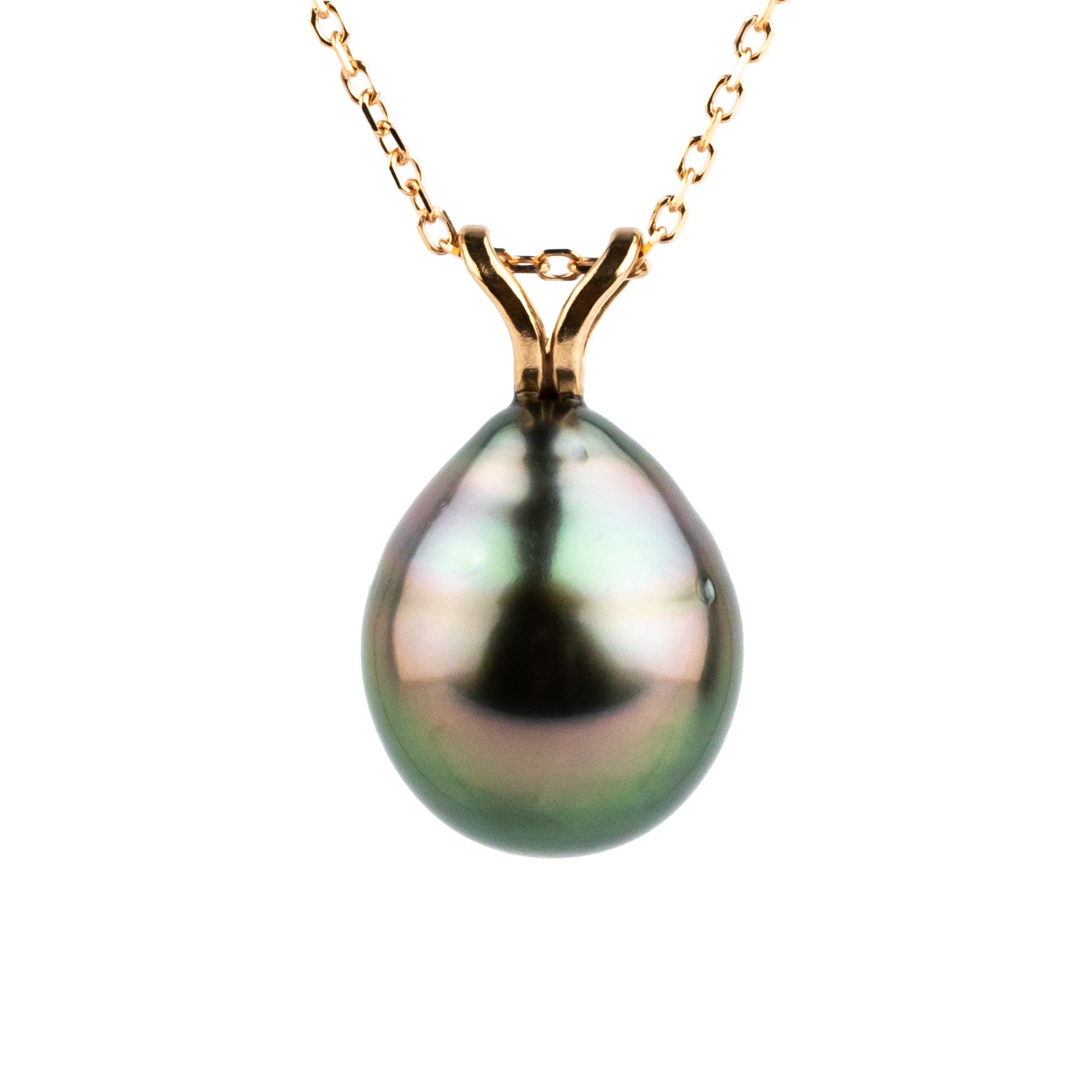 Dark Rainbow 9mm Tahitian Pearl I'a Necklace on 14K Rose Gold