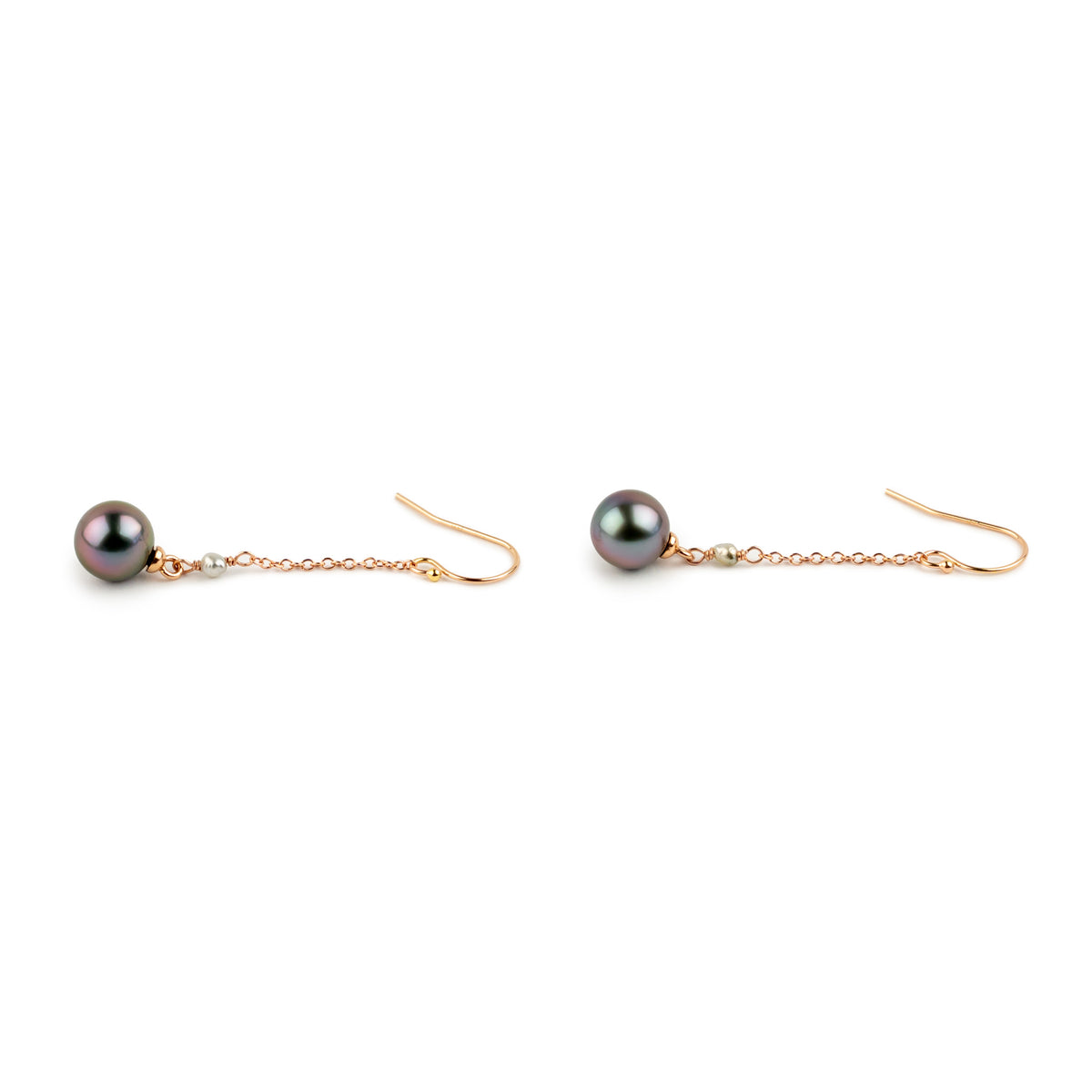 Fuchsia Blue Tahitian Pearl Poseidon Earrings on 14K Rose Gold