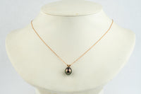 Dark Rainbow 9mm Tahitian Pearl I'a Necklace on 14K Rose Gold