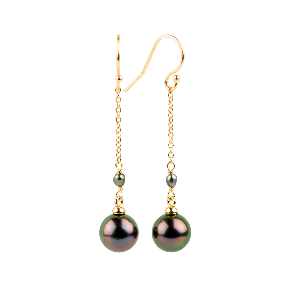 Vibrant Purple Tahitian Pearl Poseidon Earrings on 14K Yellow Gold