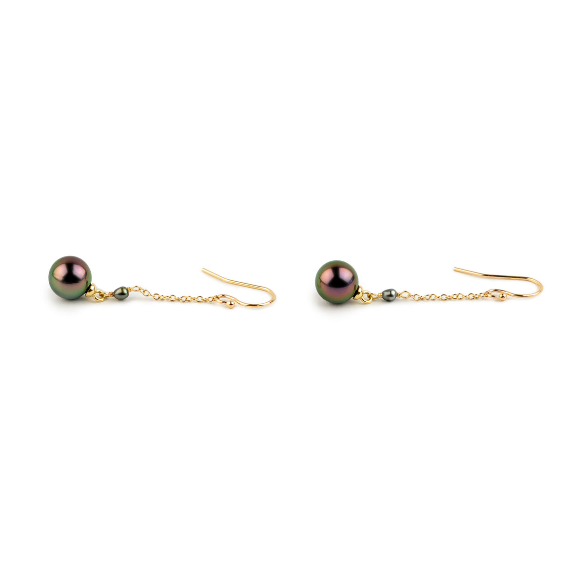 Vibrant Purple Tahitian Pearl Poseidon Earrings on 14K Yellow Gold