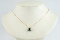 Indigo Green 9.5mm Tahitian Pearl I'a Necklace on 14K Rose Gold
