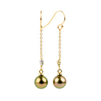 Golden Pink Sunrise Tahitian Pearl Poseidon Earrings on 14K Yellow Gold