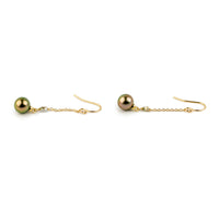 Golden Pink Sunrise Tahitian Pearl Poseidon Earrings on 14K Yellow Gold