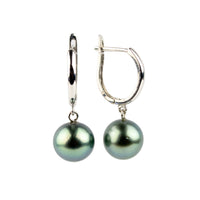 Sea Green 8.4mm Tahitian Pearl U-Hoop Earrings on 14K White Gold