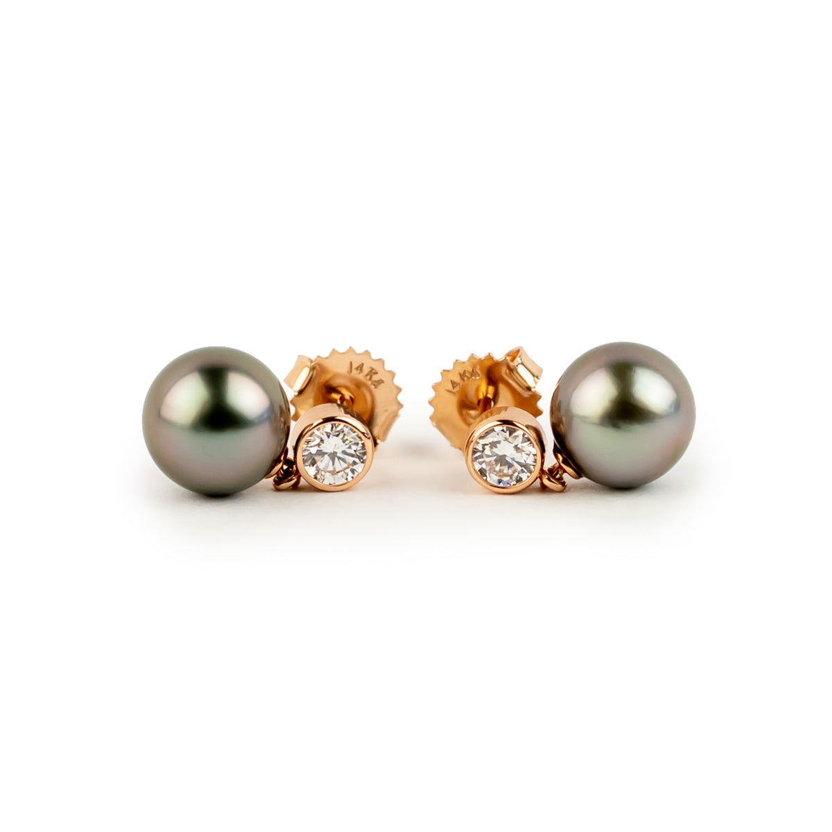 Tahitian Pearl & Diamond Nova Earrings on 14K Rose Gold