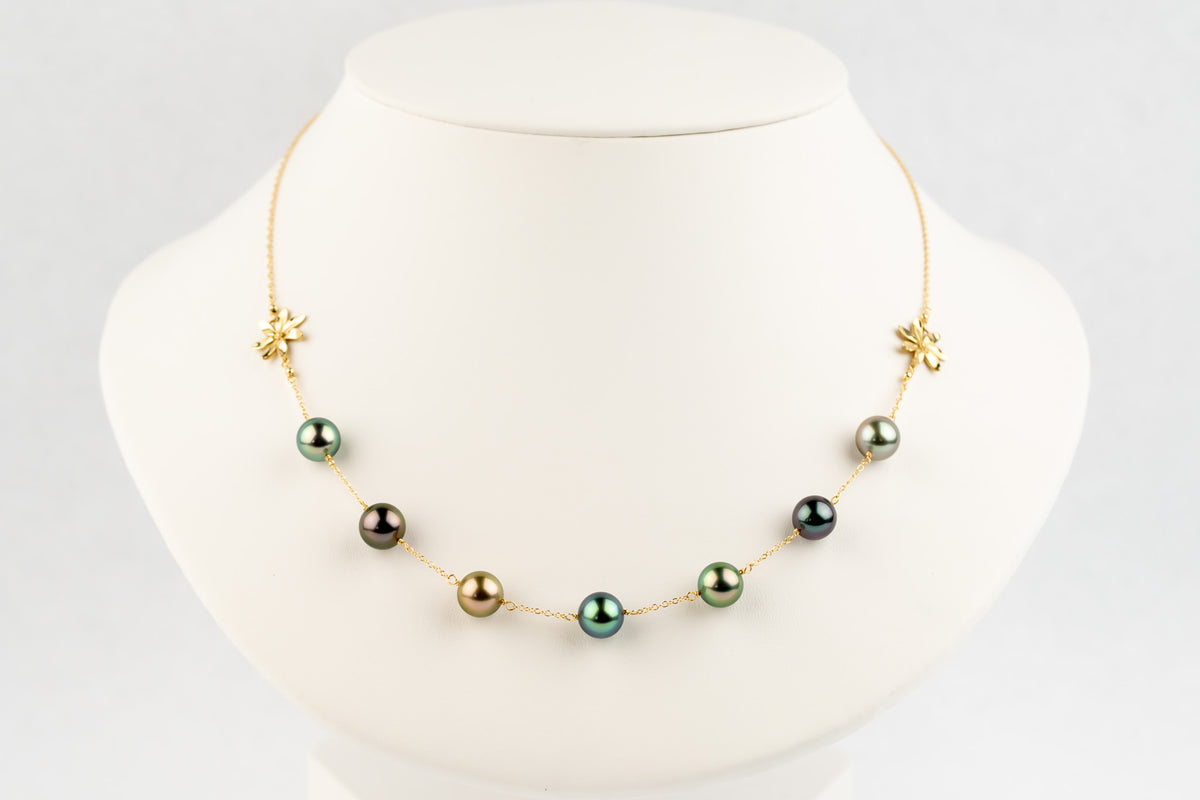 Coral Reef Septima Tiaré Tin-Cup Tahitian Pearl Necklace on 14k Yellow Gold