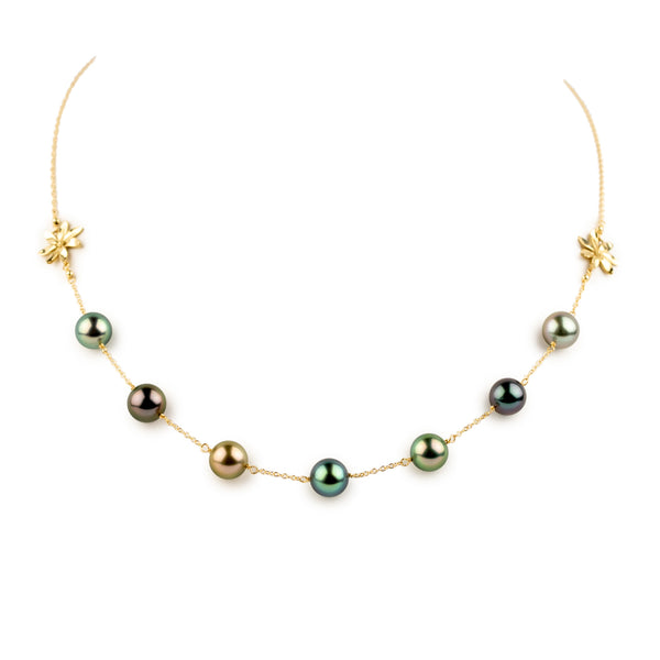 Coral Reef Septima Tiaré Tin-Cup Tahitian Pearl Necklace on 14k Yellow Gold