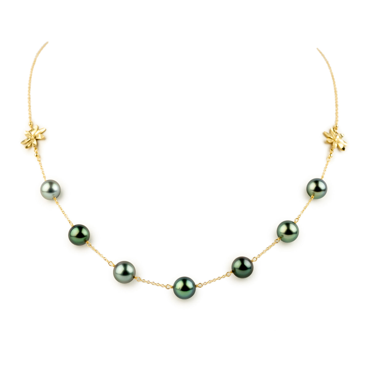 Heavenly Blues Septima Tiaré Tin-Cup Tahitian Pearl Necklace on 14k Yellow Gold