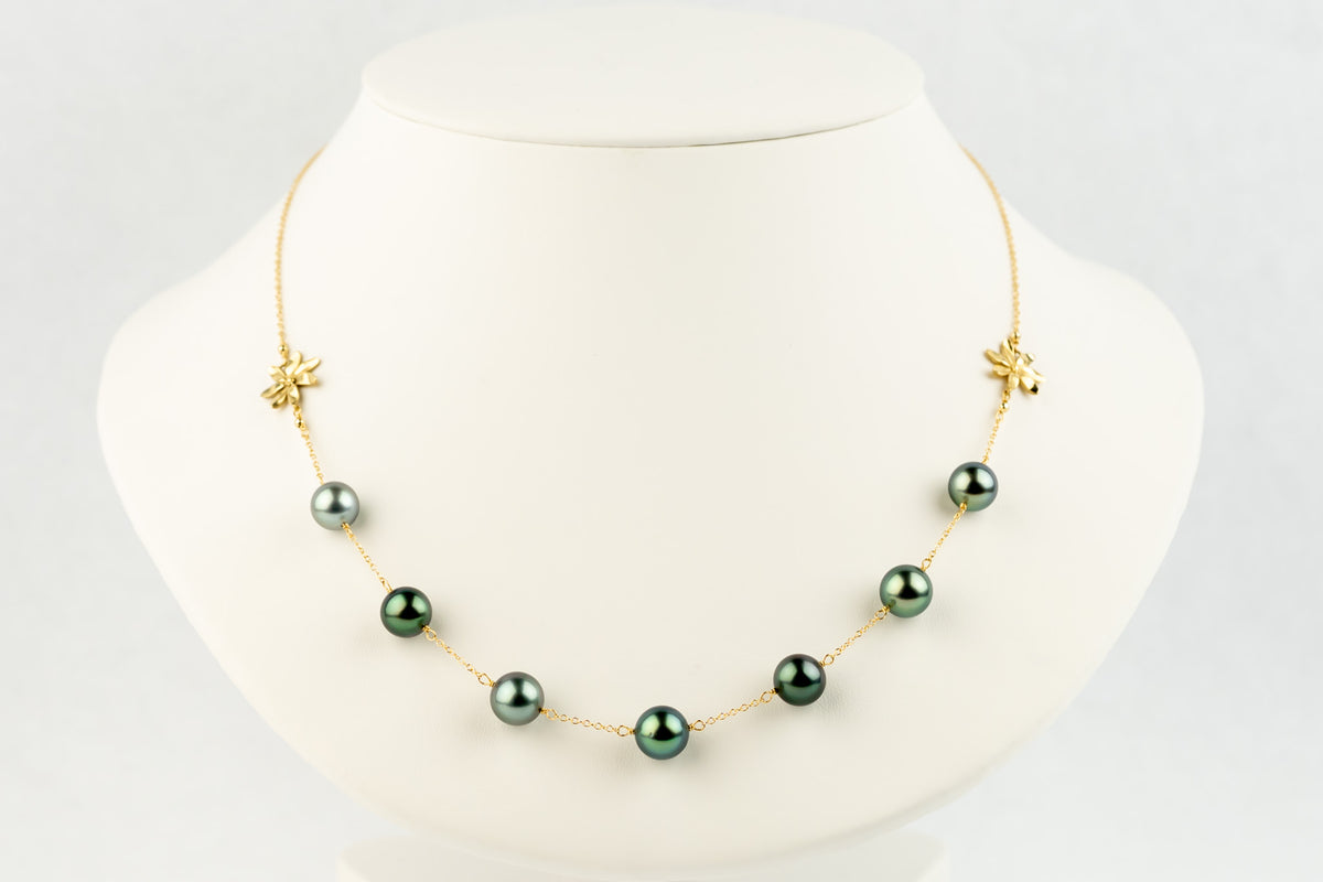 Heavenly Blues Septima Tiaré Tin-Cup Tahitian Pearl Necklace on 14k Yellow Gold