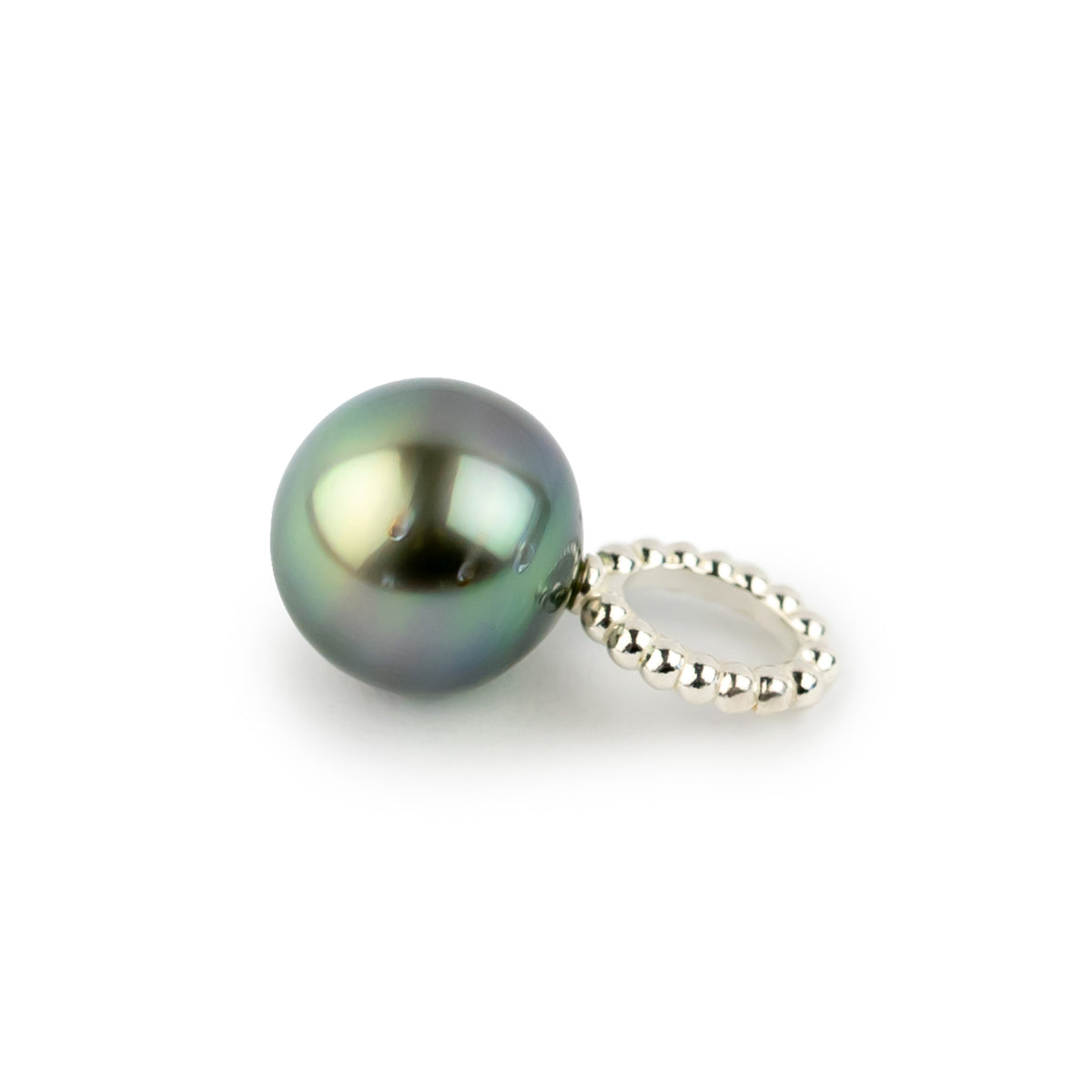 Luminous Blue Green 10mm Tahitian Pearl Pendant on Sterling Silver