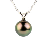 Rainforest Green 9mm Tahitian Pearl I'a Necklace on Sterling Silver