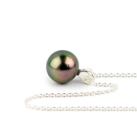 Rainforest Green 9mm Tahitian Pearl I'a Necklace on Sterling Silver