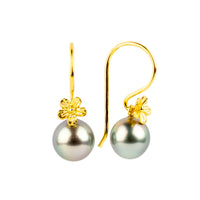 Iridescent Pastels Tahitian Pearl Hibiscus Hook Earrings