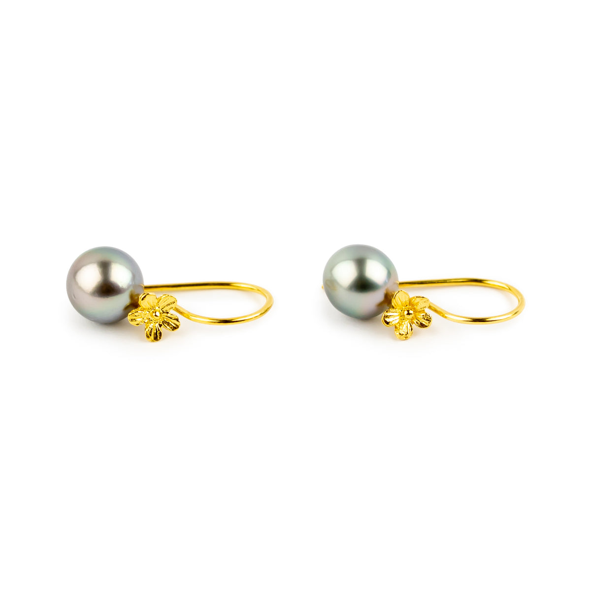 Iridescent Pastels Tahitian Pearl Hibiscus Hook Earrings